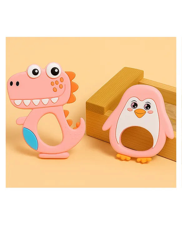 KIDS BASIC Dinosaur Shape & Reindeer Shape Silicone Teether , BPA Free & Safe for Babies (Pack of 2)