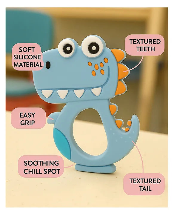 KIDS BASIC Dinosaur Shape & Reindeer Shape Silicone Teether , BPA Free & Safe for Babies (Pack of 2)