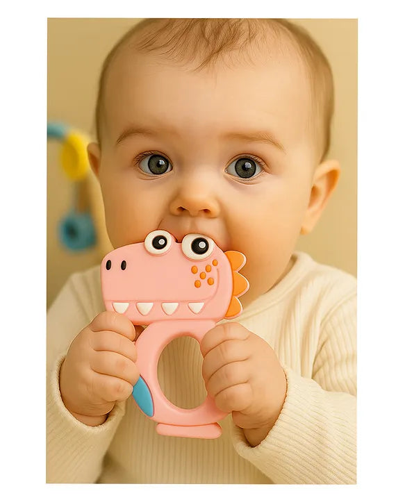 KIDS BASIC Dinosaur Shape & Reindeer Shape Silicone Teether , BPA Free & Safe for Babies (Pack of 2)