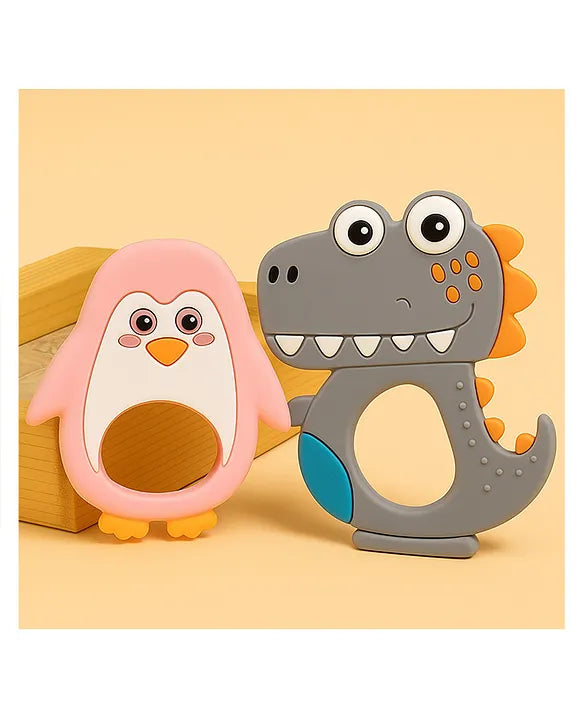 KIDS BASIC Dinosaur Shape & Reindeer Shape Silicone Teether , BPA Free & Safe for Babies (Pack of 2)