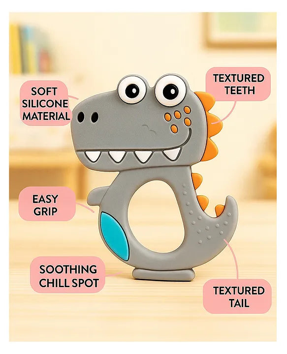 KIDS BASIC Dinosaur Shape & Reindeer Shape Silicone Teether , BPA Free & Safe for Babies (Pack of 2)