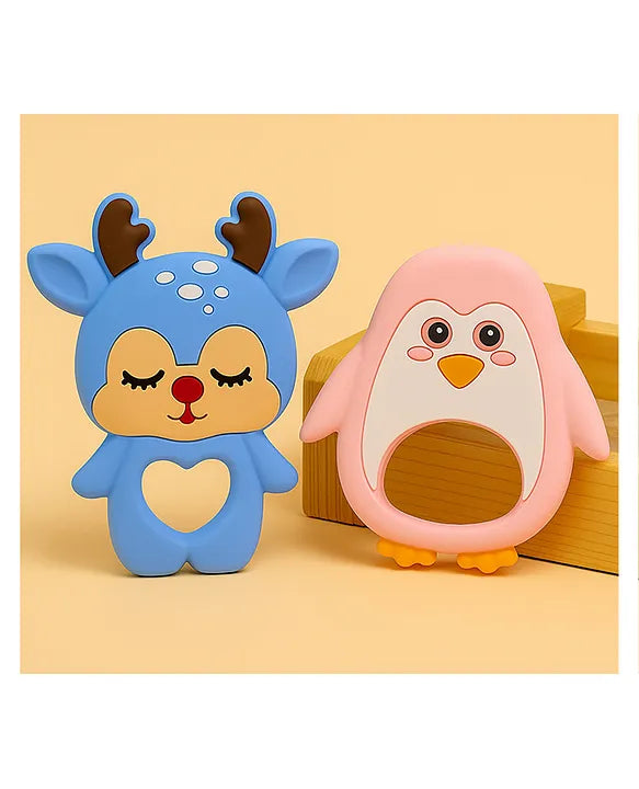 KIDS BASIC Dinosaur Shape & Reindeer Shape Silicone Teether , BPA Free & Safe for Babies (Pack of 2)