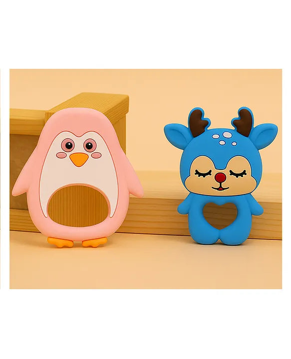 KIDS BASIC Dinosaur Shape & Reindeer Shape Silicone Teether , BPA Free & Safe for Babies (Pack of 2)