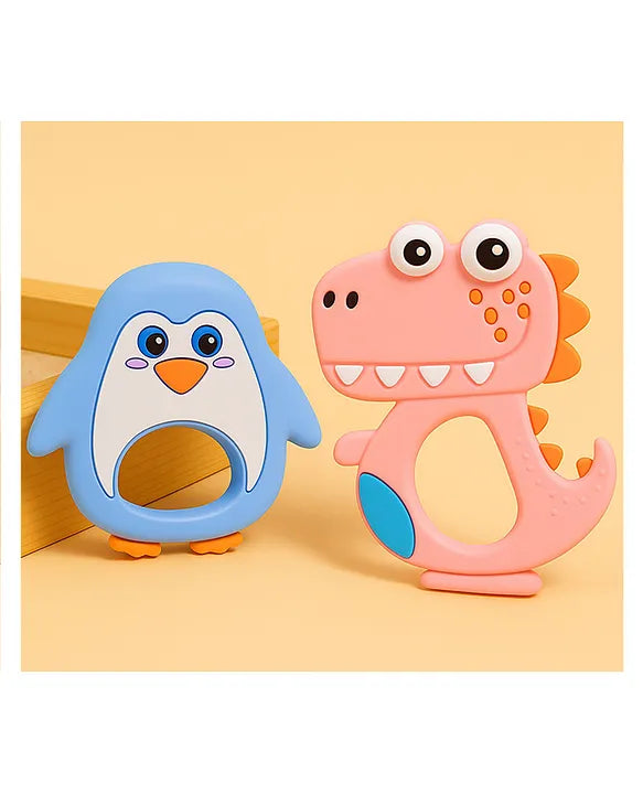 KIDS BASIC Dinosaur Shape & Reindeer Shape Silicone Teether , BPA Free & Safe for Babies (Pack of 2)