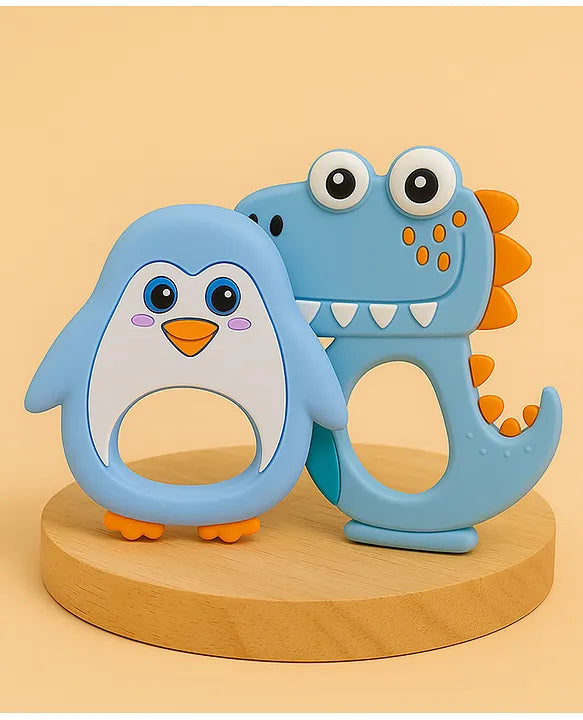 KIDS BASIC Dinosaur Shape & Reindeer Shape Silicone Teether , BPA Free & Safe for Babies (Pack of 2)