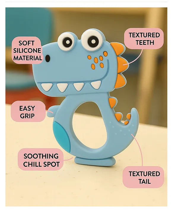 KIDS BASIC Dinosaur Shape & Reindeer Shape Silicone Teether , BPA Free & Safe for Babies (Pack of 2)