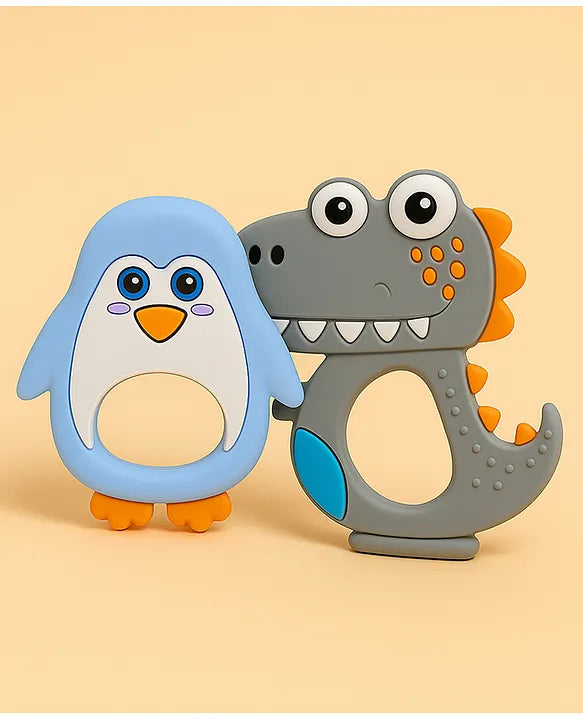 KIDS BASIC Dinosaur Shape & Reindeer Shape Silicone Teether , BPA Free & Safe for Babies (Pack of 2)