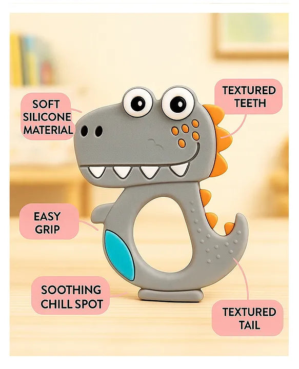 KIDS BASIC Dinosaur Shape & Reindeer Shape Silicone Teether , BPA Free & Safe for Babies (Pack of 2)