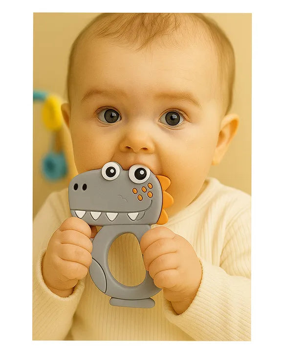 KIDS BASIC Dinosaur Shape & Reindeer Shape Silicone Teether , BPA Free & Safe for Babies (Pack of 2)