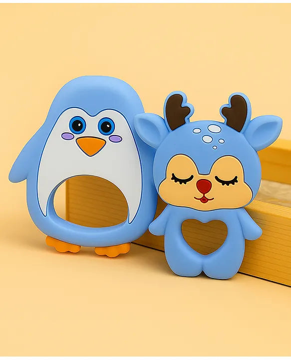 KIDS BASIC Dinosaur Shape & Reindeer Shape Silicone Teether , BPA Free & Safe for Babies (Pack of 2)