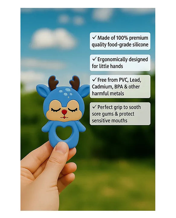 KIDS BASIC Dinosaur Shape & Reindeer Shape Silicone Teether , BPA Free & Safe for Babies (Pack of 2)