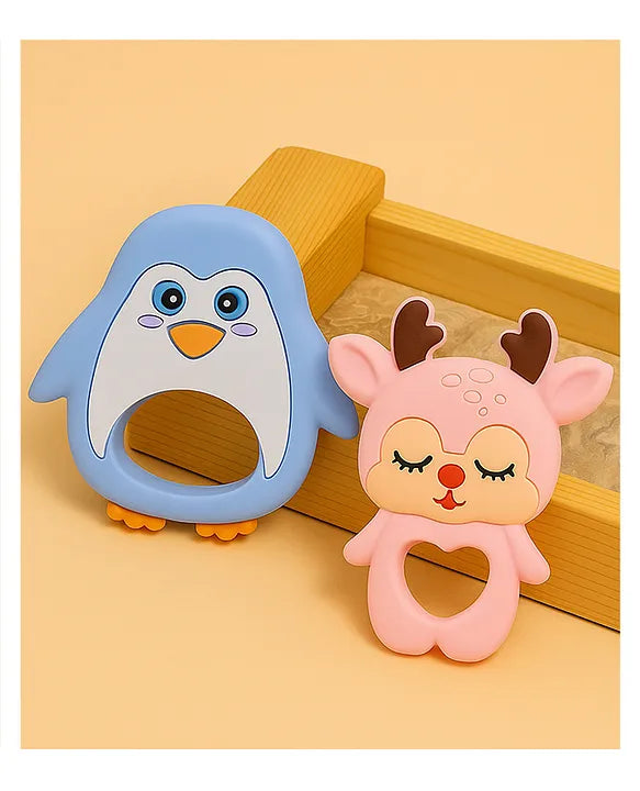 KIDS BASIC Dinosaur Shape & Reindeer Shape Silicone Teether , BPA Free & Safe for Babies (Pack of 2)