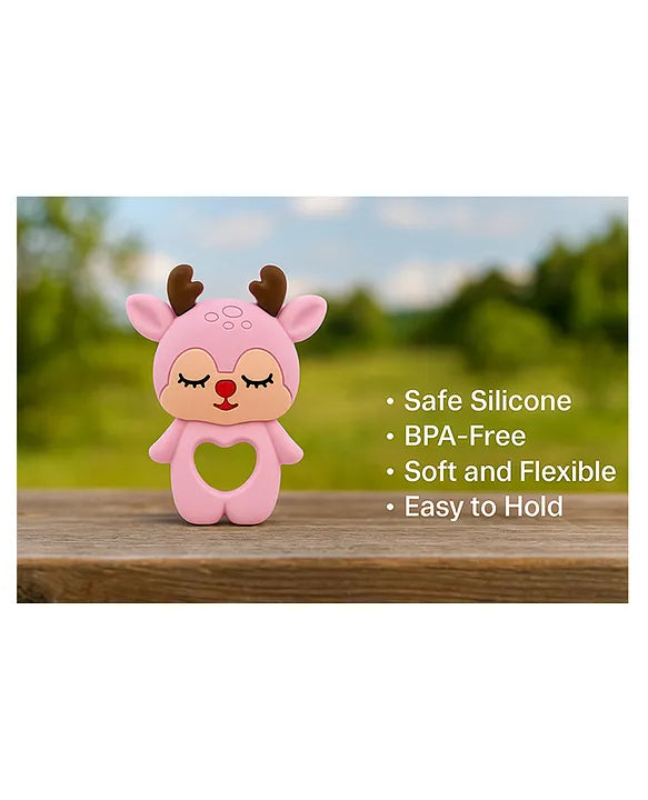 KIDS BASIC Dinosaur Shape & Reindeer Shape Silicone Teether , BPA Free & Safe for Babies (Pack of 2)