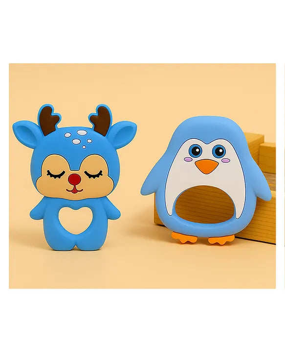 KIDS BASIC Dinosaur Shape & Reindeer Shape Silicone Teether , BPA Free & Safe for Babies (Pack of 2)