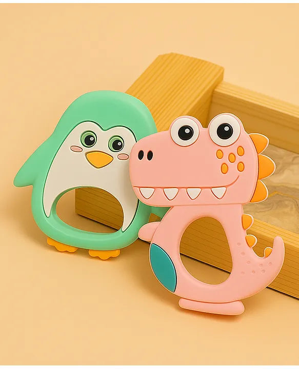 KIDS BASIC Dinosaur Shape & Reindeer Shape Silicone Teether , BPA Free & Safe for Babies (Pack of 2)