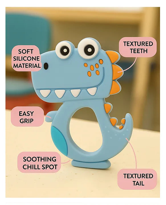 KIDS BASIC Dinosaur Shape & Reindeer Shape Silicone Teether , BPA Free & Safe for Babies (Pack of 2)