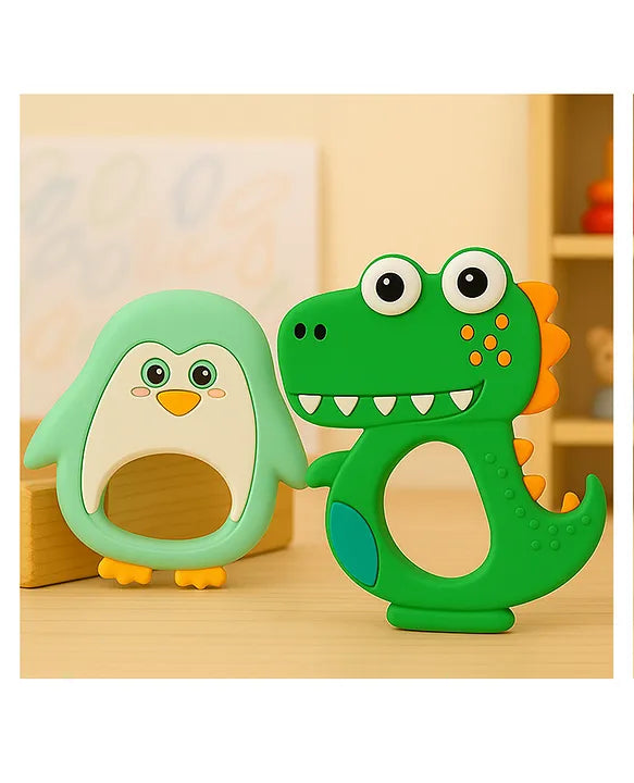KIDS BASIC Dinosaur Shape & Reindeer Shape Silicone Teether , BPA Free & Safe for Babies (Pack of 2)