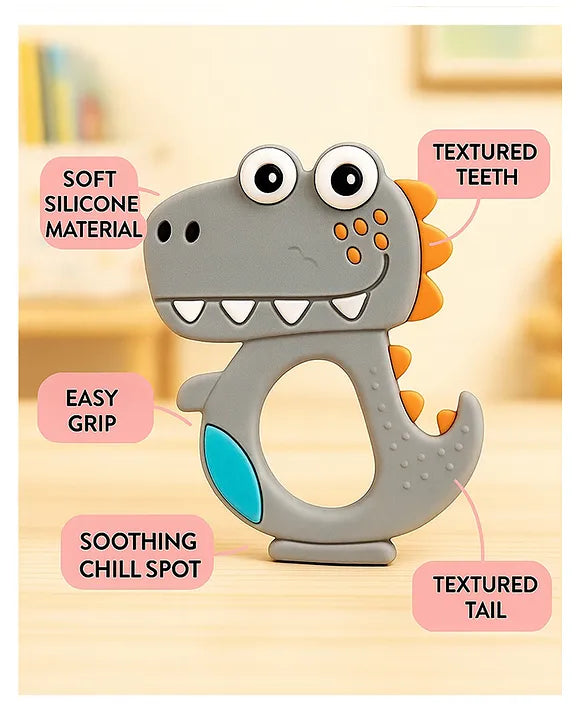 KIDS BASIC Dinosaur Shape & Reindeer Shape Silicone Teether , BPA Free & Safe for Babies (Pack of 2)