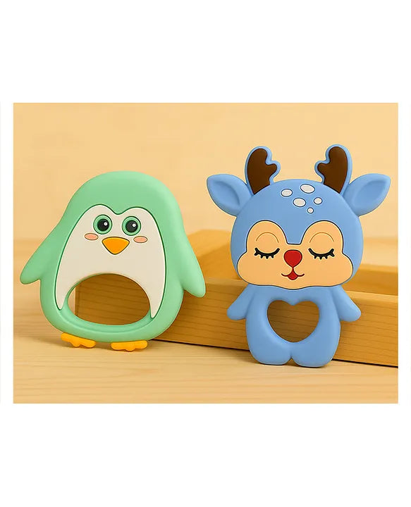 KIDS BASIC Dinosaur Shape & Reindeer Shape Silicone Teether , BPA Free & Safe for Babies (Pack of 2)