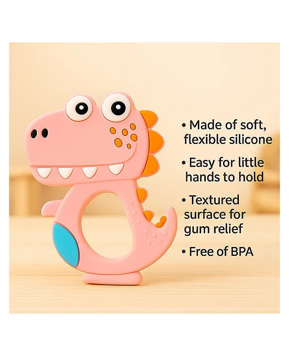 KIDS BASIC Dinosaur Shape & Reindeer Shape Silicone Teether , BPA Free & Safe for Babies (Pack of 2)