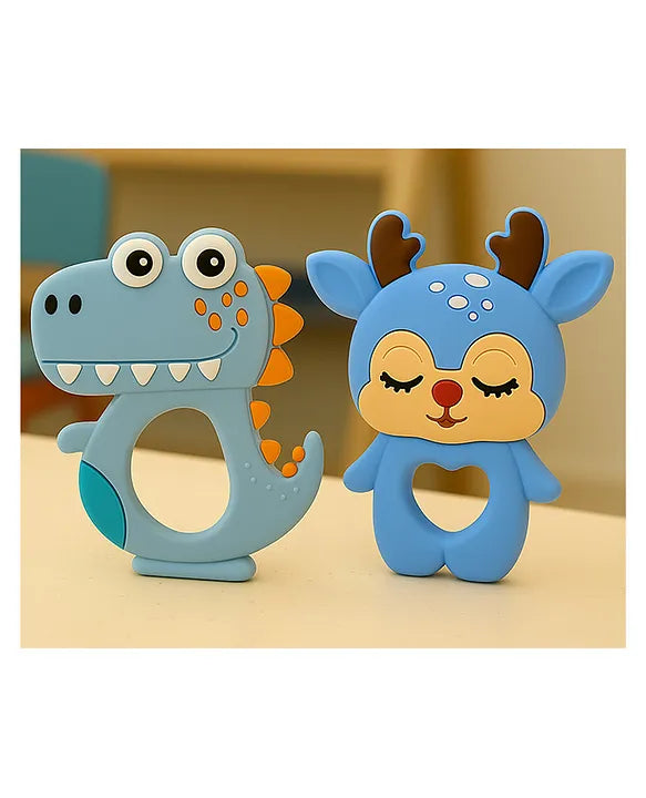 KIDS BASIC Dinosaur Shape & Reindeer Shape Silicone Teether , BPA Free & Safe for Babies (Pack of 2)