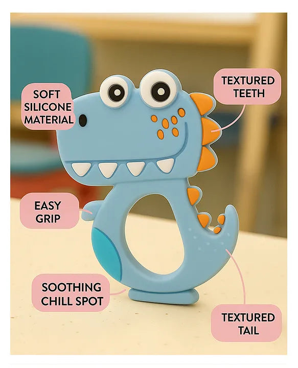 KIDS BASIC Dinosaur Shape & Reindeer Shape Silicone Teether , BPA Free & Safe for Babies (Pack of 2)