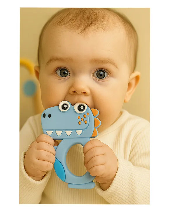 KIDS BASIC Dinosaur Shape & Reindeer Shape Silicone Teether , BPA Free & Safe for Babies (Pack of 2)