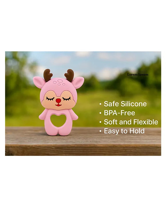 KIDS BASIC Dinosaur Shape & Reindeer Shape Silicone Teether , BPA Free & Safe for Babies (Pack of 2)