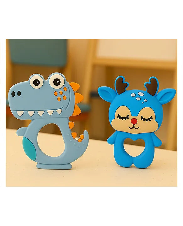 KIDS BASIC Dinosaur Shape & Reindeer Shape Silicone Teether , BPA Free & Safe for Babies (Pack of 2)