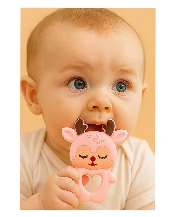 KIDS BASIC Dinosaur Shape & Reindeer Shape Silicone Teether , BPA Free & Safe for Babies (Pack of 2)