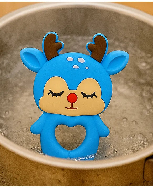 KIDS BASIC Dinosaur Shape & Reindeer Shape Silicone Teether , BPA Free & Safe for Babies (Pack of 2)