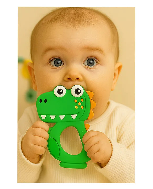 KIDS BASIC Dinosaur Shape & Reindeer Shape Silicone Teether , BPA Free & Safe for Babies (Pack of 2)