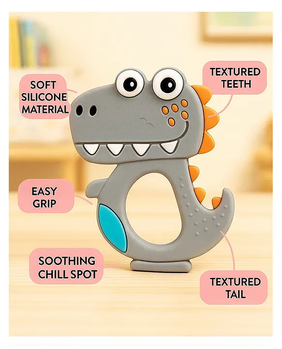 KIDS BASIC Dinosaur Shape & Reindeer Shape Silicone Teether , BPA Free & Safe for Babies (Pack of 2)