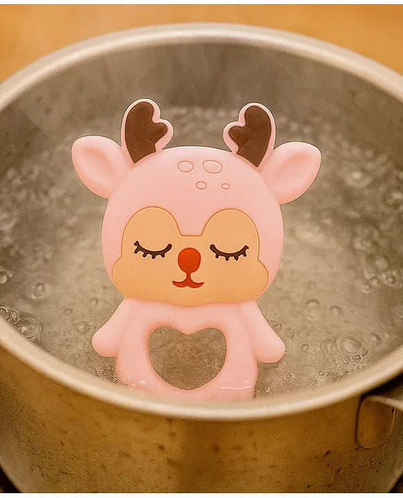 KIDS BASIC Dinosaur Shape & Reindeer Shape Silicone Teether , BPA Free & Safe for Babies (Pack of 2)