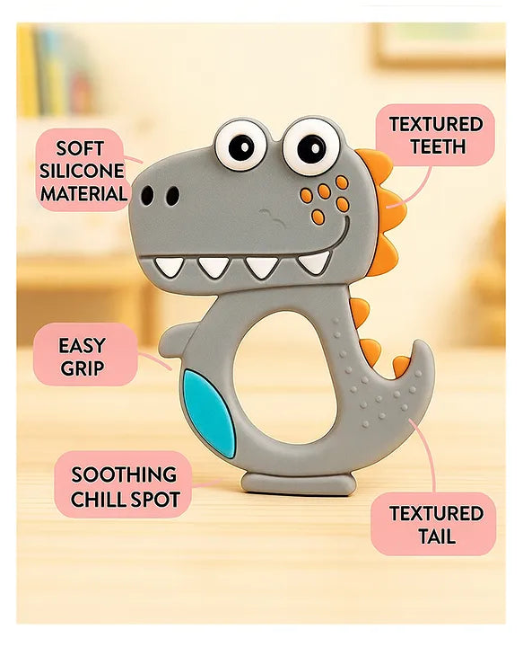 KIDS BASIC Dinosaur Shape & Reindeer Shape Silicone Teether , BPA Free & Safe for Babies (Pack of 2)