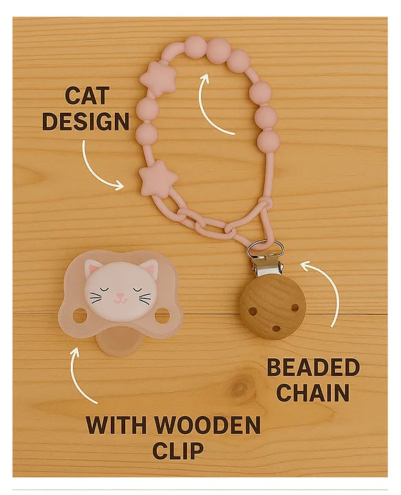 KIDS BASIC Baby Pacifier with Chain & Soft Reindeer Teether Combo ,Silicone, BPA Free