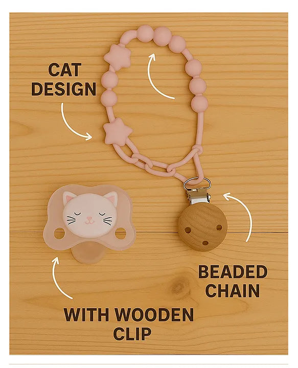 KIDS BASIC Baby Pacifier with Chain & Soft Reindeer Teether Combo ,Silicone, BPA Free