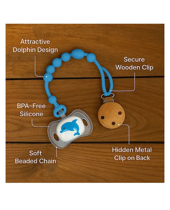 KIDS BASIC Baby Pacifier with Chain & Soft Reindeer Teether Combo ,Silicone, BPA Free