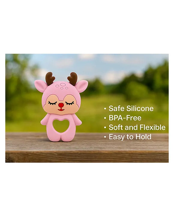 KIDS BASIC Baby Pacifier with Chain & Soft Reindeer Teether Combo ,Silicone, BPA Free