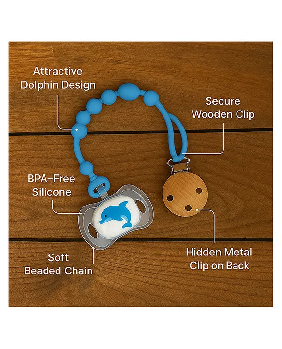 KIDS BASIC Baby Pacifier with Chain & Soft Reindeer Teether Combo ,Silicone, BPA Free