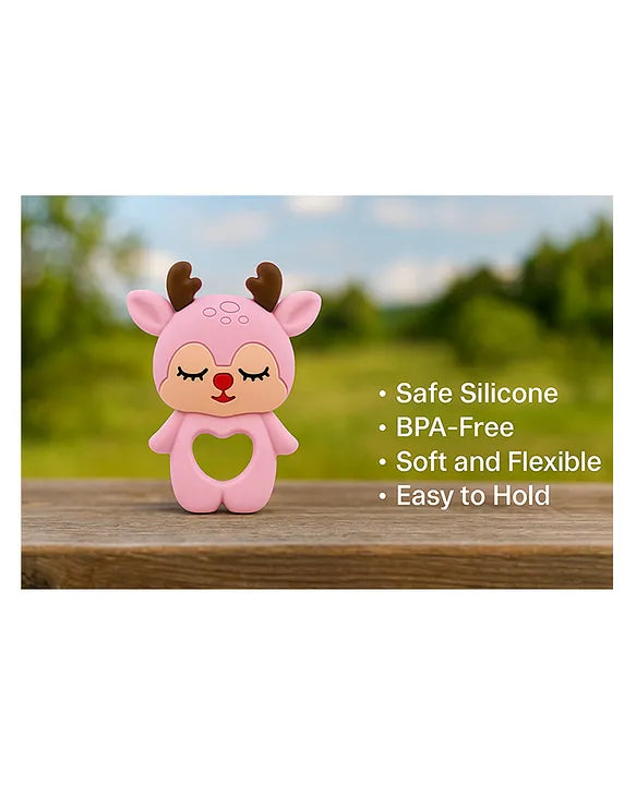 KIDS BASIC Baby Pacifier with Chain & Soft Reindeer Teether Combo ,Silicone, BPA Free
