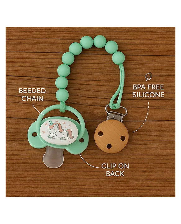 KIDS BASIC Baby Pacifier with Chain & Soft Reindeer Teether Combo ,Silicone, BPA Free
