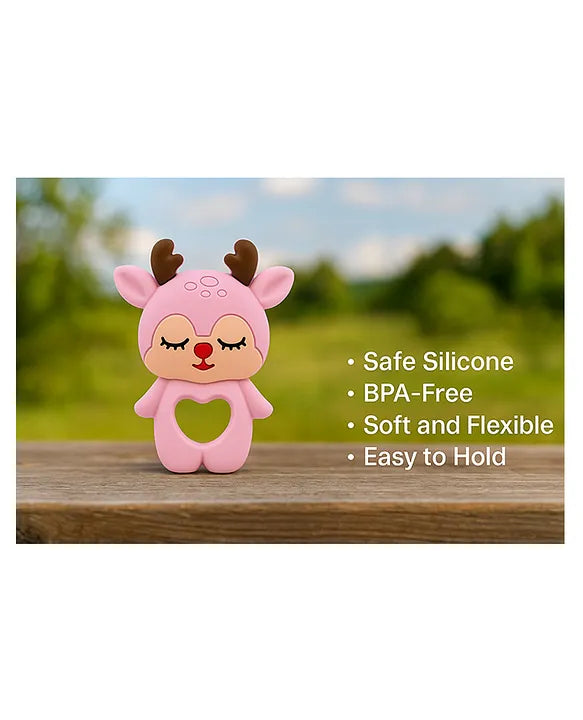 KIDS BASIC Baby Pacifier with Chain & Soft Reindeer Teether Combo ,Silicone, BPA Free