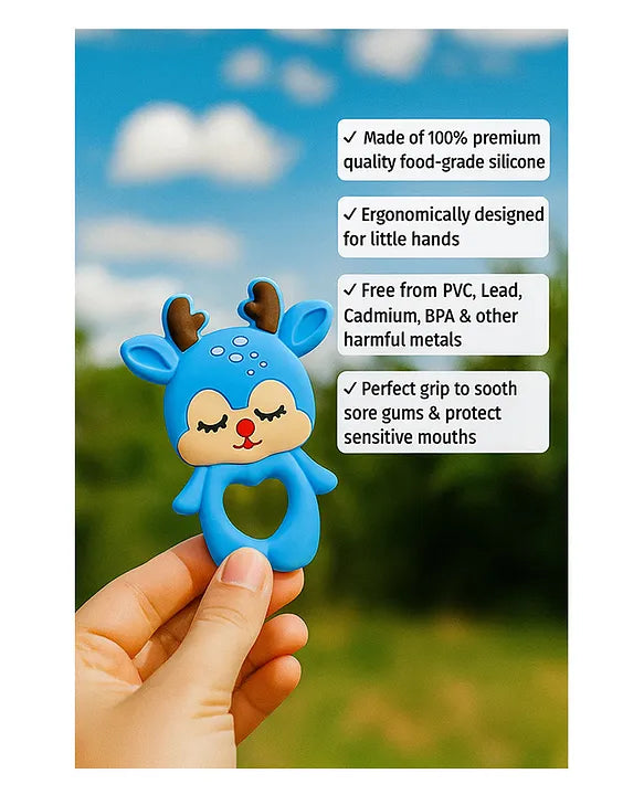 KIDS BASIC Baby Pacifier with Chain & Soft Reindeer Teether Combo ,Silicone, BPA Free