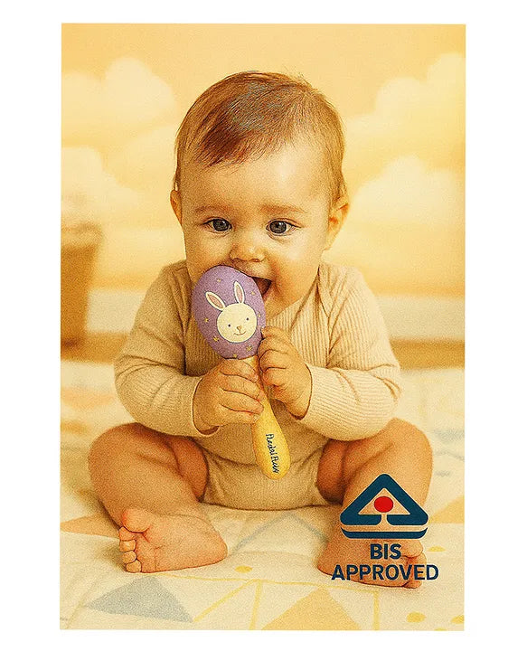 KIDS BASIC BIS Certified Wooden Teether & Wooden Rattle Combo , Natural, Safe & Eco-Friendly for Babies