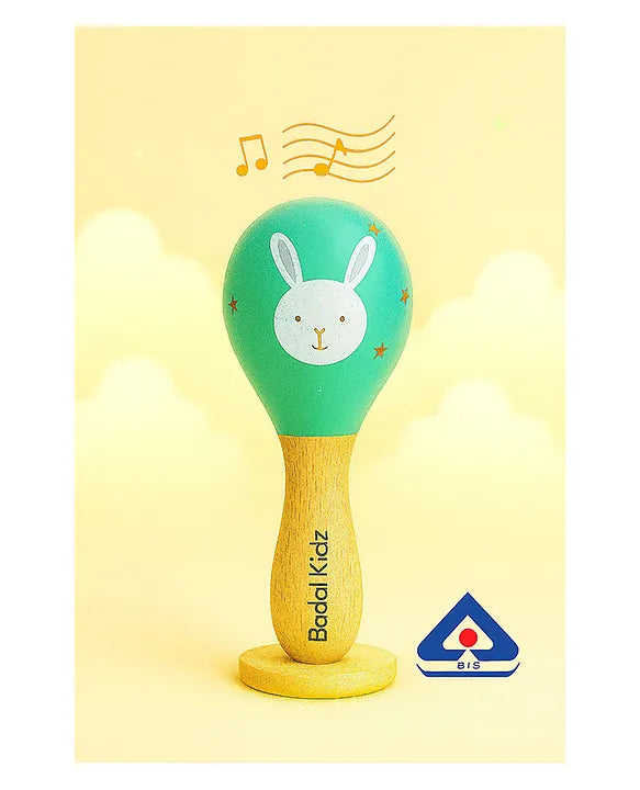 KIDS BASIC BIS Certified Wooden Teether & Wooden Rattle Combo , Natural, Safe & Eco-Friendly for Babies