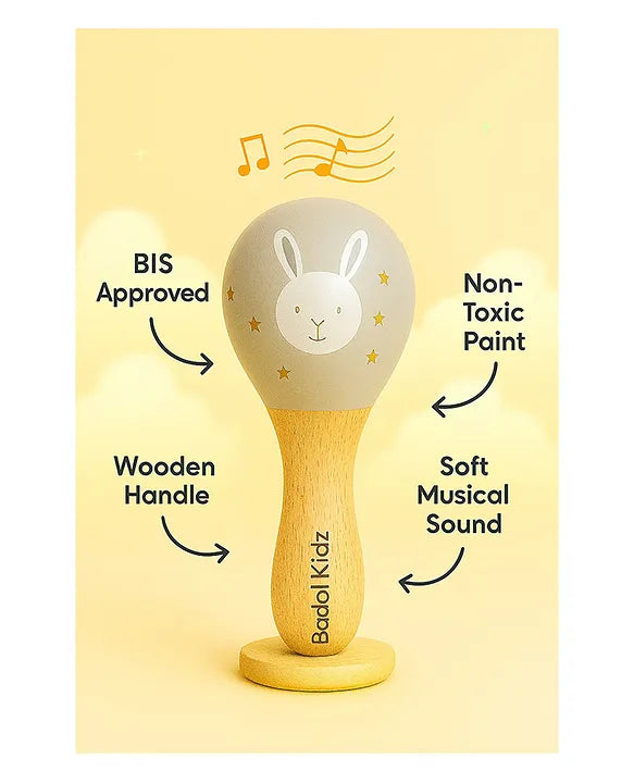 KIDS BASIC BIS Certified Wooden Teether & Wooden Rattle Combo , Natural, Safe & Eco-Friendly for Babies