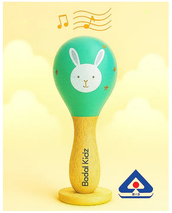 KIDS BASIC BIS Certified Wooden Teether & Wooden Rattle Combo , Natural, Safe & Eco-Friendly for Babies