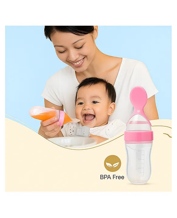 KIDS BASIC Soft Silicone Squeezy BPA Free Spoon Bottle For Babies