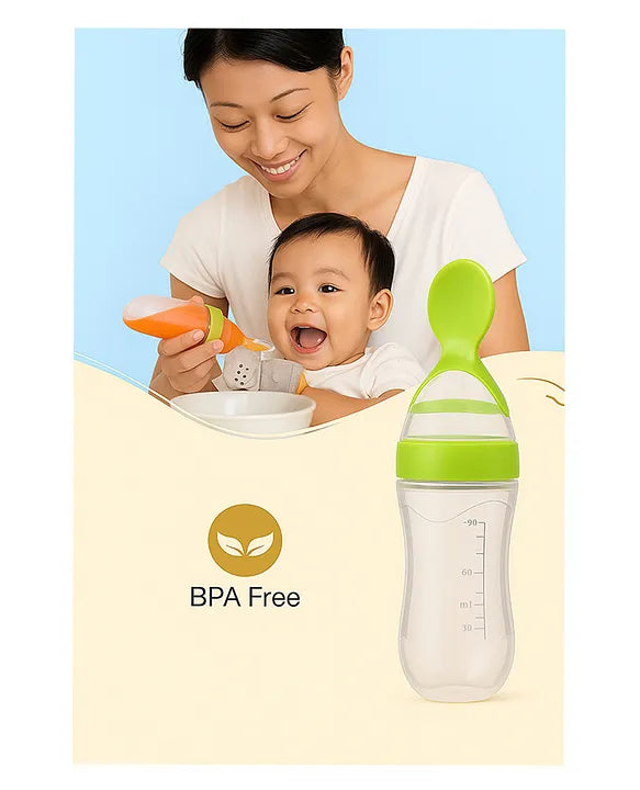 KIDS BASIC Soft Silicone Squeezy BPA Free Spoon Bottle For Babies